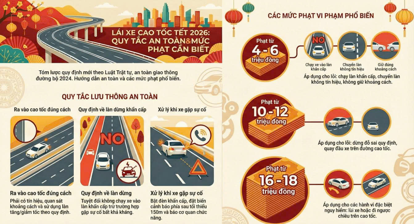 Dịp Tết, người dân di chuyển trên cao tốc cần lưu ý những lỗi vi phạm sau kẻo bị phạt đến 18 triệu đồng- Ảnh 1. Dịp Tết, người dân di chuyển trên cao tốc cần lưu ý những lỗi vi phạm sau kẻo bị phạt đến 18 triệu đồng- Ảnh 1.