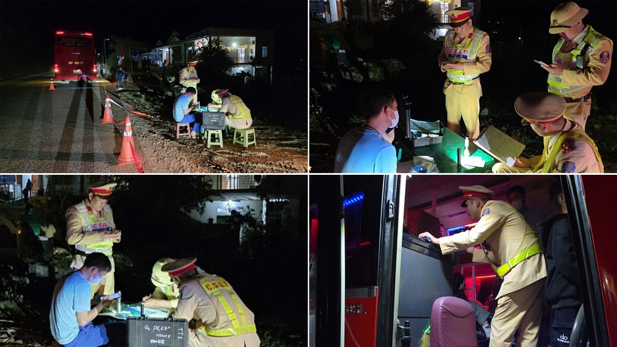 Xe 43 chỗ &ldquo;nhồi&rdquo; 63 kh&aacute;ch, CSGT Th&aacute;i Nguy&ecirc;n xử l&yacute; n&oacute;ng đ&ecirc;m cao điểm Tết- Ảnh 1.