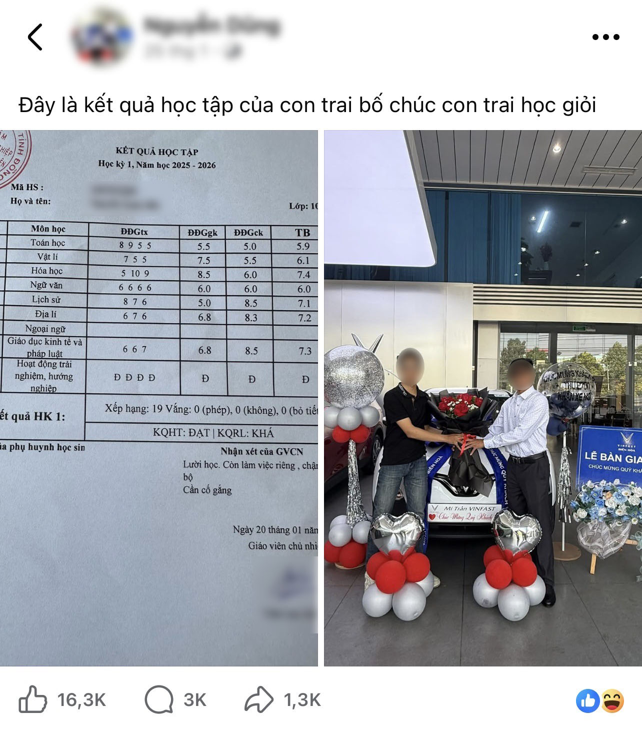 X&ocirc;n xao b&agrave;i đăng con chỉ đạt học lực kh&aacute;, bố vẫn thưởng n&oacute;ng &ocirc; t&ocirc;: Ch&iacute;nh chủ l&ecirc;n tiếng- Ảnh 1.