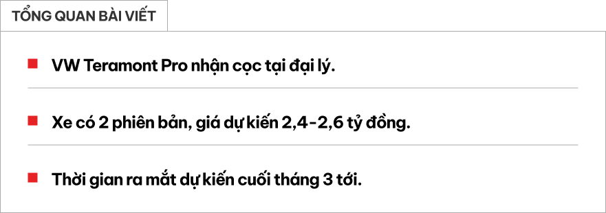 VW Teramont Pro nhận cọc tại đại l&yacute;: 2 phi&ecirc;n bản, gi&aacute; dự kiến 2,4-2,6 tỷ đồng, ra mắt cuối th&aacute;ng 3- Ảnh 1.