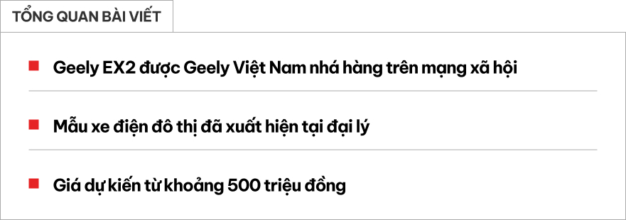 Geely EX2 lần đầu được 'nh&aacute; h&agrave;ng' ch&iacute;nh h&atilde;ng tại Việt Nam: Gi&aacute; đồn đo&aacute;n khoảng 500 triệu đồng, m&agrave;n h&igrave;nh lớn, c&oacute; ADAS- Ảnh 1.