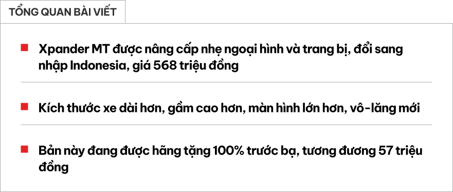 Mitsubishi Xpander MT 2026 ra mắt Việt Nam: Xe nhập gi&aacute; 568 triệu đồng, d&agrave;i hơn, gầm cao hơn, nội thất xịn hơn, c&agrave;ng l&agrave;m kh&oacute; Veloz Cross- Ảnh 1.