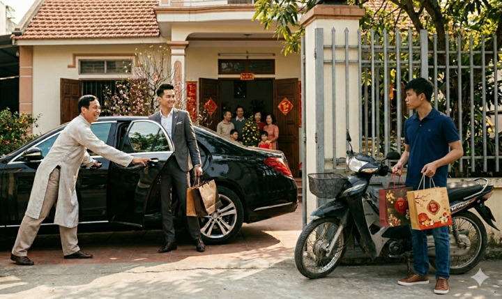 Ch&uacute; đon đả mở cửa xe sang đ&oacute;n ch&aacute;u gi&agrave;u, c&ograve;n ch&aacute;u ngh&egrave;o chờ m&atilde;i mới được v&agrave;o nh&agrave;- Ảnh 1.