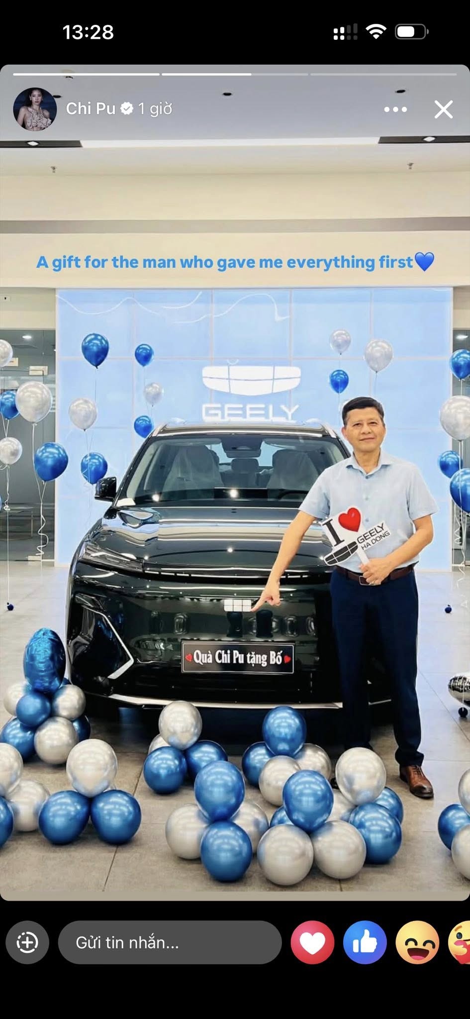 Chi Pu tặng bố chiếc Geely EX5 bản PHEV kèm lời nhắn xúc động- Ảnh 1. Chi Pu tặng bố chiếc Geely EX5 bản PHEV kèm lời nhắn xúc động- Ảnh 1.