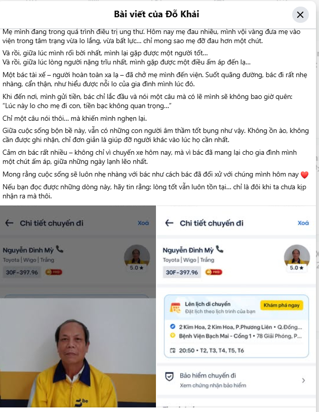 Vội v&agrave;ng gọi xe đưa mẹ bị ung thư v&agrave;o viện Bạch Mai cấp cứu, t&agrave;i xế từ chối nhận tiền, n&oacute;i 1 c&acirc;u khiến người con lặng người- Ảnh 1.