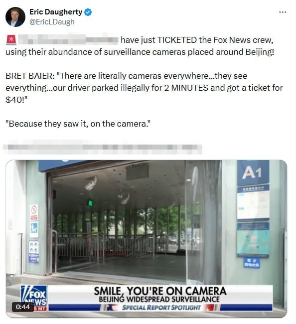 Ph&oacute;ng vi&ecirc;n Fox News sang Trung Quốc chưa kịp t&aacute;c nghiệp tin &ocirc;ng Trump đ&atilde; bị camera giao th&ocirc;ng phạt 40 USD v&igrave; đỗ xe tr&aacute;i ph&eacute;p- Ảnh 1.