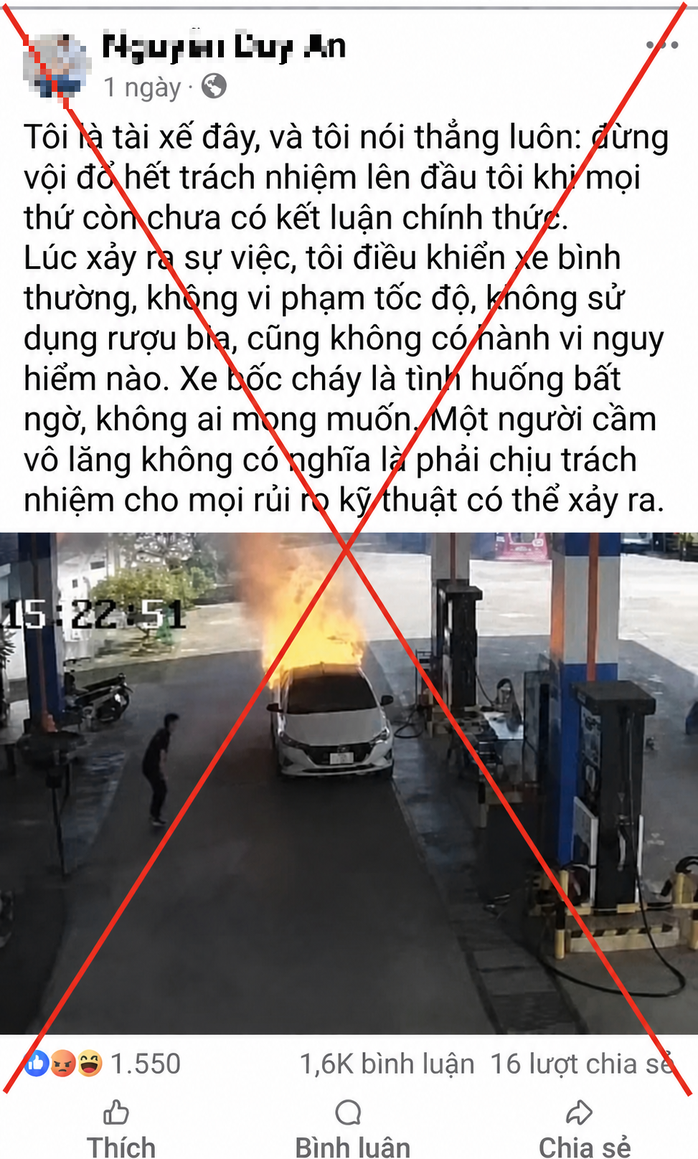 Vụ ch&aacute;y xe l&agrave;m 2 người chết: Xuất hiện t&agrave;i khoản mạng x&atilde; hội nhận l&agrave; t&agrave;i xế- Ảnh 1.