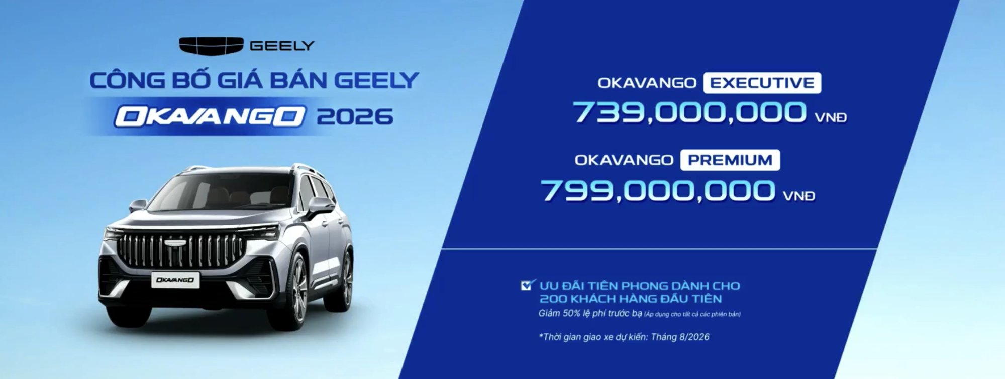 Geely Okavango chốt gi&aacute; từ 739 triệu tại Việt Nam: M&agrave;n h&igrave;nh 14,6inch, rộng hơn Santa Fe nhưng rẻ hơn Corolla Cross- Ảnh 1.