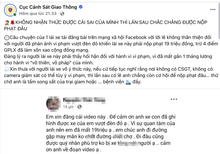Vượt đ&egrave;n đỏ, bị phạt, l&aacute;i xe tải l&ecirc;n mạng chửi rủa người ghi h&igrave;nh b&aacute;o CSGT- Ảnh 2.