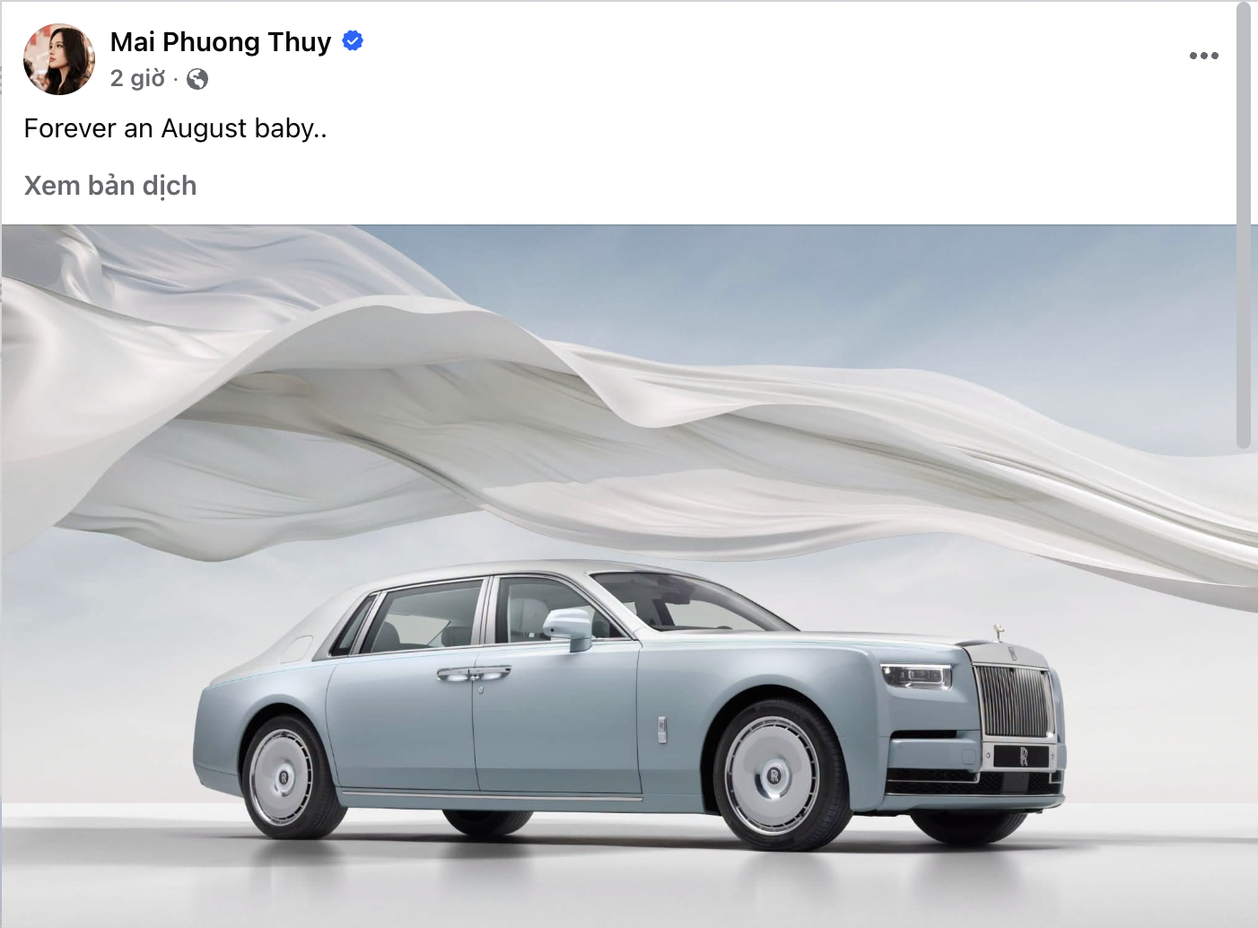 Hoa hậu Mai Phương Th&uacute;y đăng ảnh Rolls-Royce Phantom đ&uacute;ng ng&agrave;y sinh nhật: Bản giới hạn 10 chiếc to&agrave;n cầu, gi&aacute; quy đổi gần 68 tỷ đồng - Ảnh 1.