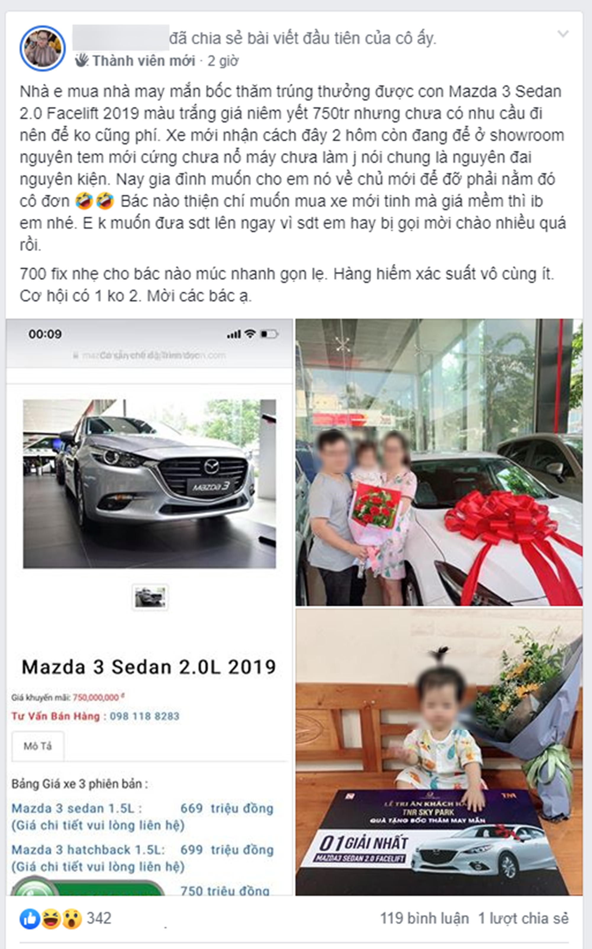 Mua nhà trúng Mazda3 2.0, chủ xe lên mạng rao bán lại với giá thấp hơn 50 triệu đồng gây xôn xao - Ảnh 1. Mua nhà trúng Mazda3 2.0, chủ xe lên mạng rao bán lại với giá thấp hơn 50 triệu đồng gây xôn xao - Ảnh 1.