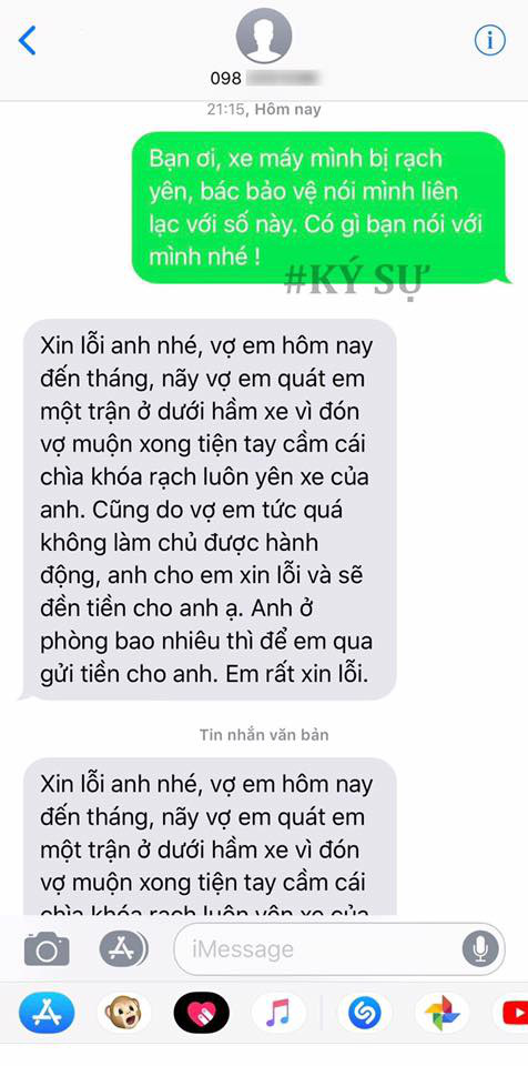 Thấy yên xe bị rạch, chàng trai nhắn tin hỏi thủ phạm thì nhận câu trả lời không ai ngờ - Ảnh 1. Thấy yên xe bị rạch, chàng trai nhắn tin hỏi thủ phạm thì nhận câu trả lời không ai ngờ - Ảnh 1.