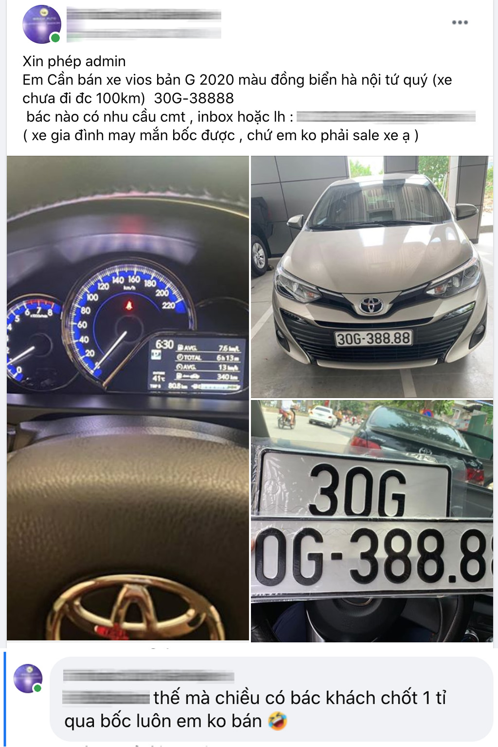 Bốc được biển tứ quý 8, chủ Toyota Vios tại Hà Nội bán lại giá hơn 1 tỷ, khẳng định khách chốt 1 tỷ lấy luôn còn không bán - Ảnh 2.