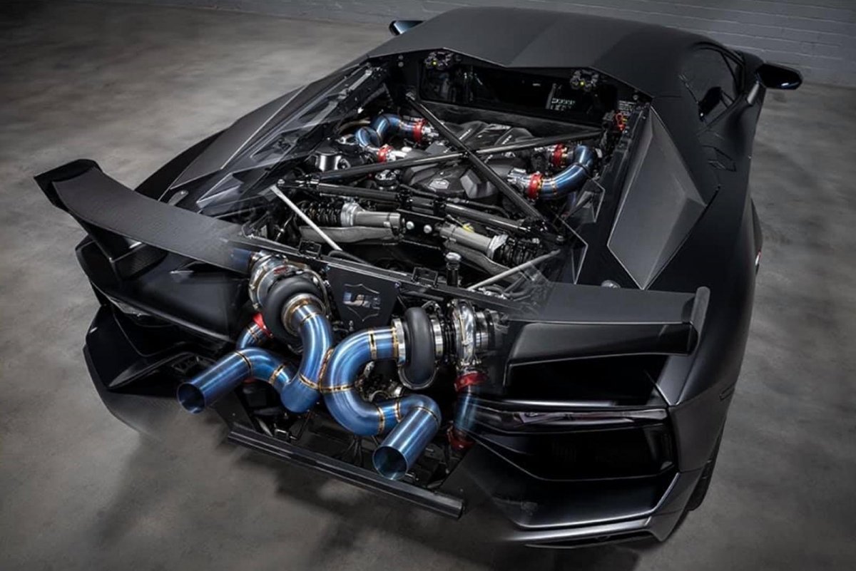 Ngắm khoang động cơ  mã lực của Lamborghini Aventador SVJ độ Twin-Turbo