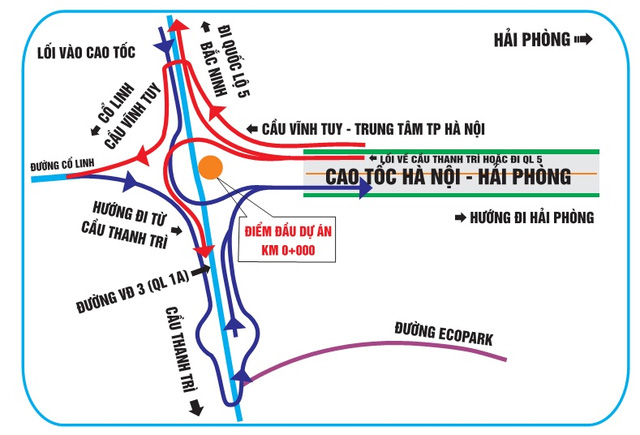 
Nút giao đầu tuyến đường vành đai III Hà Nội. Ảnh vidifi
