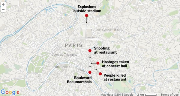 5 địa điểm bị tấn công khủng bố.