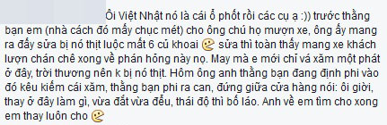 
Một cư dân mạng phản ánh về cửa hàng sửa xe Việt Nhật số 180 Xã Đàn.
