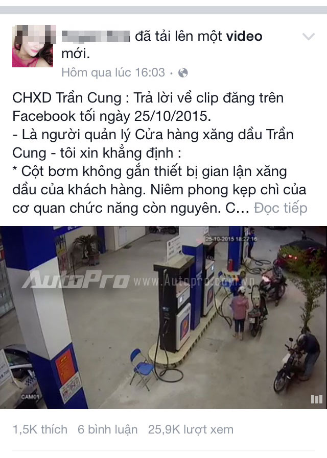 Chủ cây xăng Trần Cung khẳng định cửa hàng không gian lận.