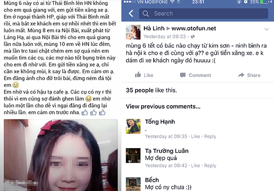 Đăng ảnh đại diện xinh đẹp và xin đi nhờ xe. Ảnh chụp màn hình: Facebook