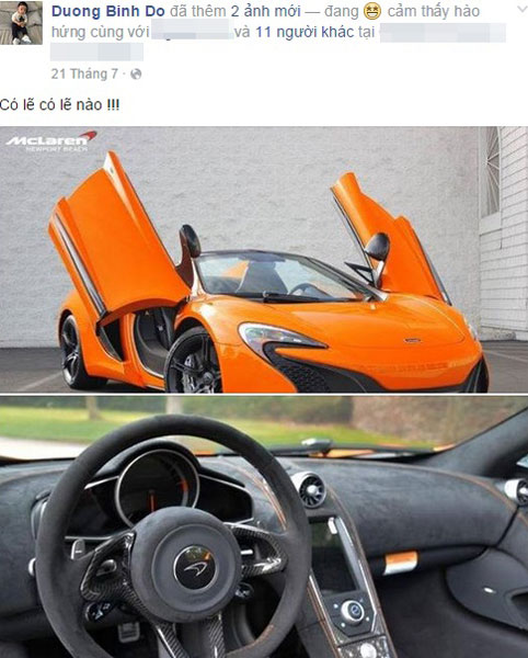 
Chồng siêu mẫu Ngọc Thạch hé lộ chuyện muốn mua McLaren 650S Spider trên Facebook. Ảnh chụp màn hình
