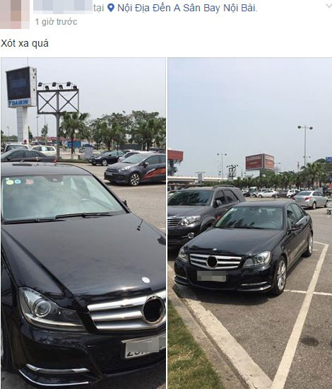 
Hình ảnh chiếc Mercedes-Benz bị vặt gương và ăn trộm logo tại bãi gửi xe của sân bay Nội Bài. Ảnh chụp màn hình
