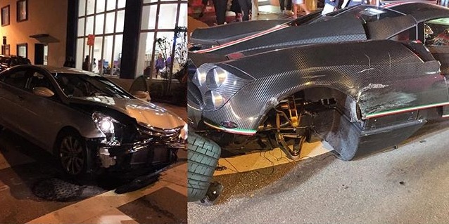 
Hình ảnh siêu xe Pagani Huayra La Monza Lisa và chiếc ô tô gây tai nạn tại hiện trường.

