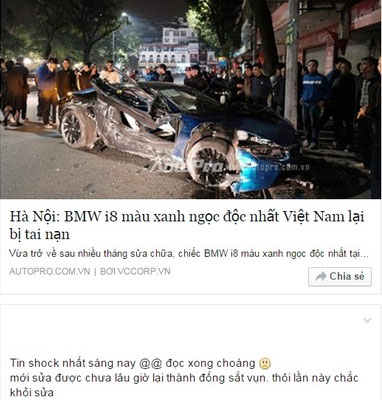 
Cư dân mạng sốc với hình ảnh BMW i8 xanh ngọc gặp nạn lần thứ 2. Ảnh chụp màn hình
