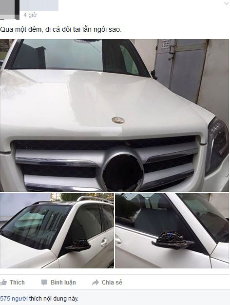
Hình ảnh chiếc Mercedes-Benz bị ăn trộm cả gương lẫn logo được đăng lên mạng. Ảnh chụp màn hình
