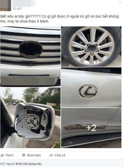 Hình ảnh chiếc Lexus LX570 bị dọn sạch phụ tùng được đăng lên mạng xã hội. Ảnh chụp màn hình