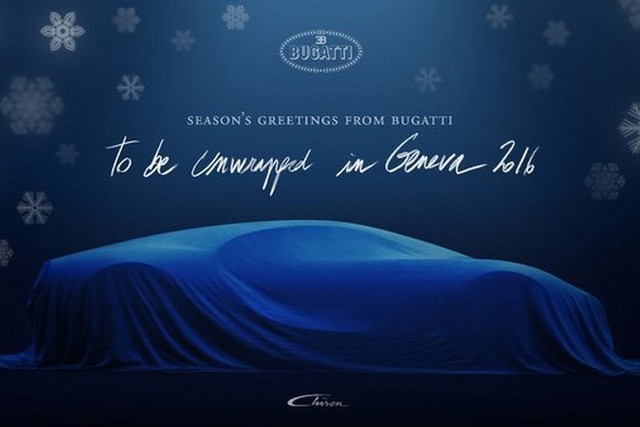 
Hình ảnh úp mở của Bugatti Chiron sẽ ra mắt trong triển lãm Geneva 2016.
