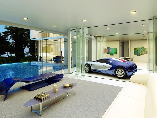 
Siêu xe Bugatti đỗ trong biệt thự.
