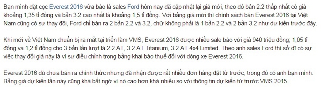
Thông tin về giá bán mới của Ford Everest thế hệ mới xuất hiện trên diễn đàn.
