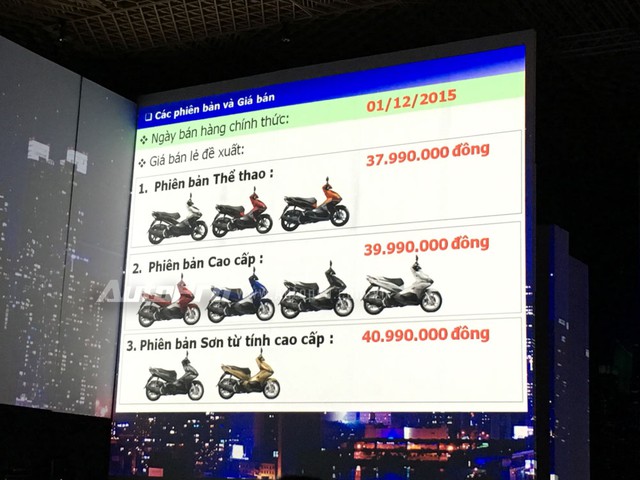 
Các phiên bản và giá bán tương ứng của Honda Air Blade 2016.
