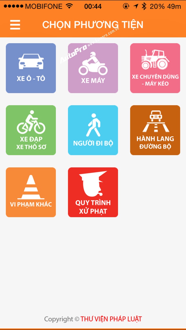 Phần mềm tra cứu luật Giao thông Đường bộ cùng các chế tài xử phạt.