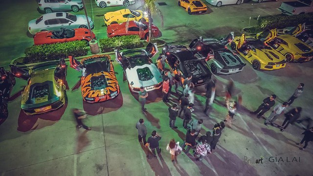 
Trong đó có đến 14 siêu xe mang thương hiệu Lamborghini.
