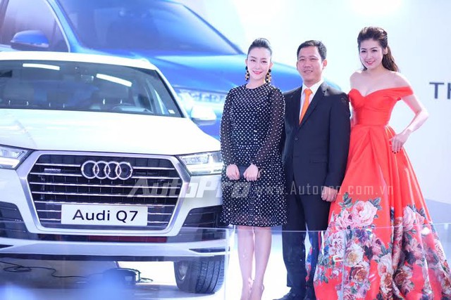 
Diễn viên múa Linh Nga, á hậu Tú Anh chụp cùng Tổng giám đốc kinh doanh Audi Việt Nam bên cạnh chiếc Audi Q7 mới.
