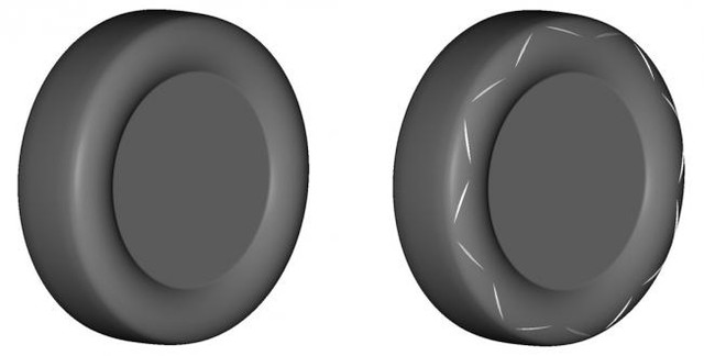 
Hình bên phải: cách bố trí vây lốp trên loại lốp khí động học mới
