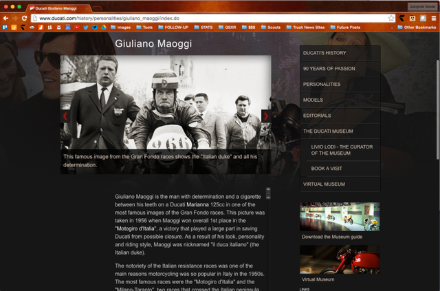 Ảnh chụp màn hình website chính thức của Ducati