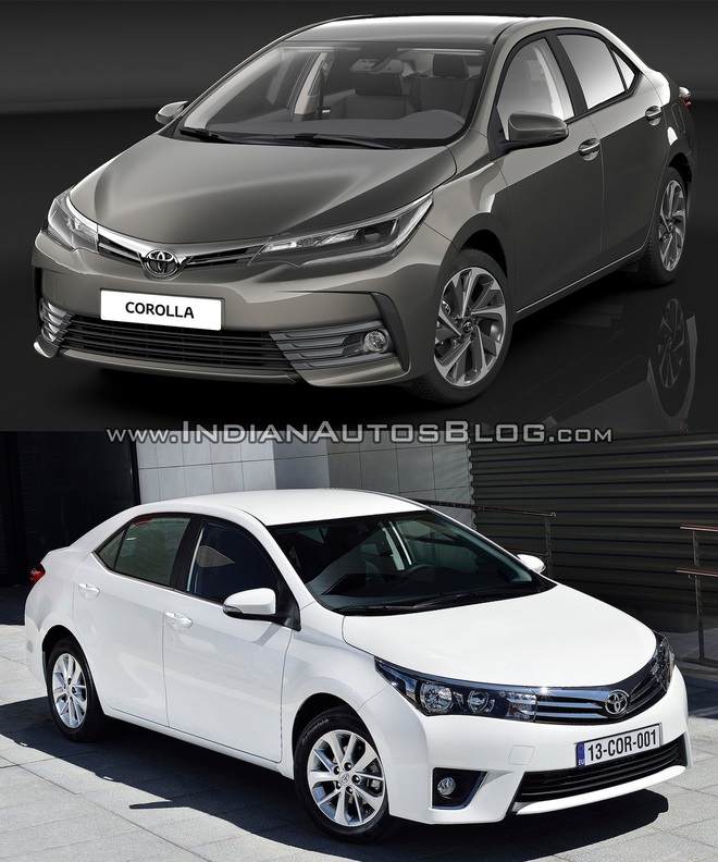 
So sánh đầu xe của Toyota Corolla 2017 (trên) với phiên bản cũ.
