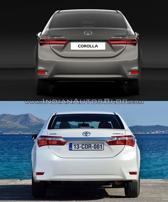 
Đuôi xe khác biệt giữa Toyota Corolla 2017 (trên) và phiên bản cũ.
