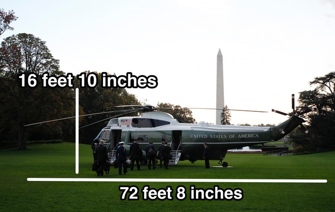 
Kích thước cụ thể của Marine One là chiều dài hơn 22 mét và cao 5,13 mét.
