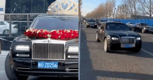 Đám cưới rước dâu bằng loạt xe Rolls-Royce gây náo loạn đường phố, đúng là ngôn tình "xé truyện" bước ra
