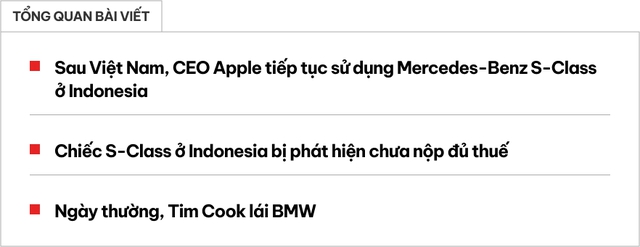 Từ Việt Nam sang Indonesia, Tim Cook tiếp tục dùng Mercedes-Benz S-Class, nhưng lại bị 'bóc phốt' nợ thuế - Ảnh 1.