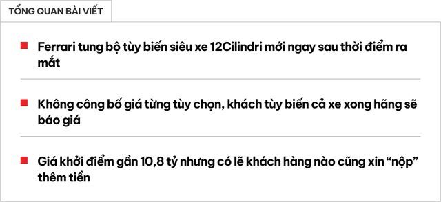 Nếu Cường Đô la đặt mua Ferrari 12Cilindri thật thì đây sẽ là ma trận chọn option mà anh ấy được trải nghiệm - Ảnh 1.