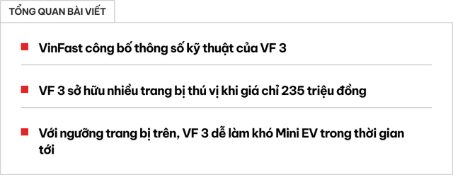 VinFast VF 3 công bố 'full' thông số: Phanh điện tử, chạy tối đa 100km/h, chỉ có một túi khí- Ảnh 1.