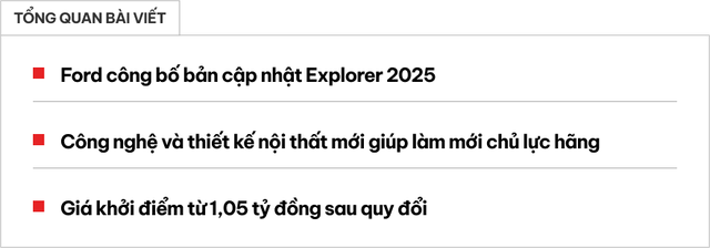 Công bố Ford Explorer 2025: Nâng cấp hệ thống giải trí, động cơ giữ nguyên, giá quy đổi từ 1,05 tỷ đồng- Ảnh 1.