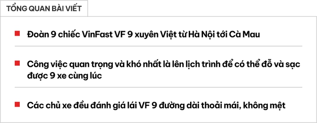 Dẫn 9 chiếc VinFast VF 9 xuyên Việt 5.500km, chủ xe chia sẻ: ‘Sạc, đỗ miễn phí nhiều nơi, chạy liền 600km không bã người’- Ảnh 1.