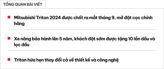 Mitsubishi Triton 2024 chốt ra mắt Việt Nam tháng sau: Tăng bảo hành, giảm phí bảo dưỡng trong 5 năm, thêm công nghệ đấu Ranger- Ảnh 1.