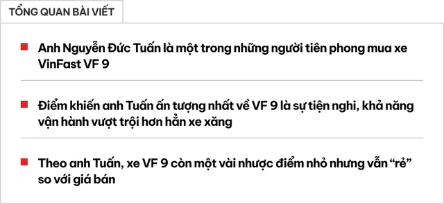 Chủ xe VinFast VF 9 tự nhận ‘hơn cả Vin nô’, bỏ xe sang để dùng hàng Việt: ‘Chưa hoàn hảo nhưng đáng’- Ảnh 1.