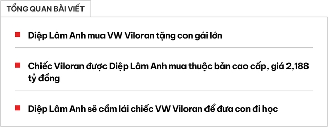 Tặng VW Viloran cho con gái lớn, Diệp Lâm Anh chia sẻ: 'Đích thân đưa bé đi học, đến lượt cậu út sẽ tặng xe to hơn'- Ảnh 1.